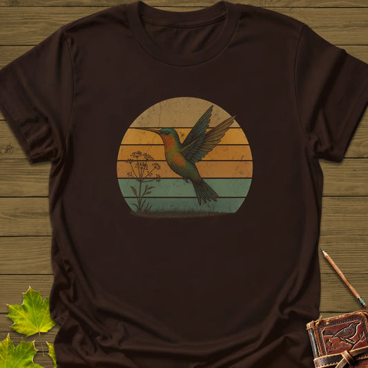 Vintage Hummingbird Sunset T-Shirt in Dark Chocolate