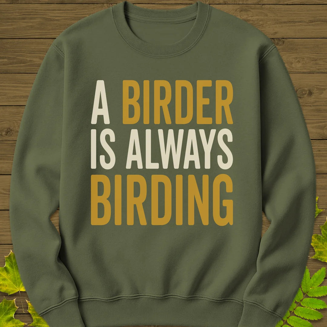 Birder Always Birding Sweatshirt in Military Green