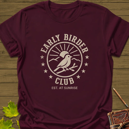 Early Birder Club T-Shirt in Maroon