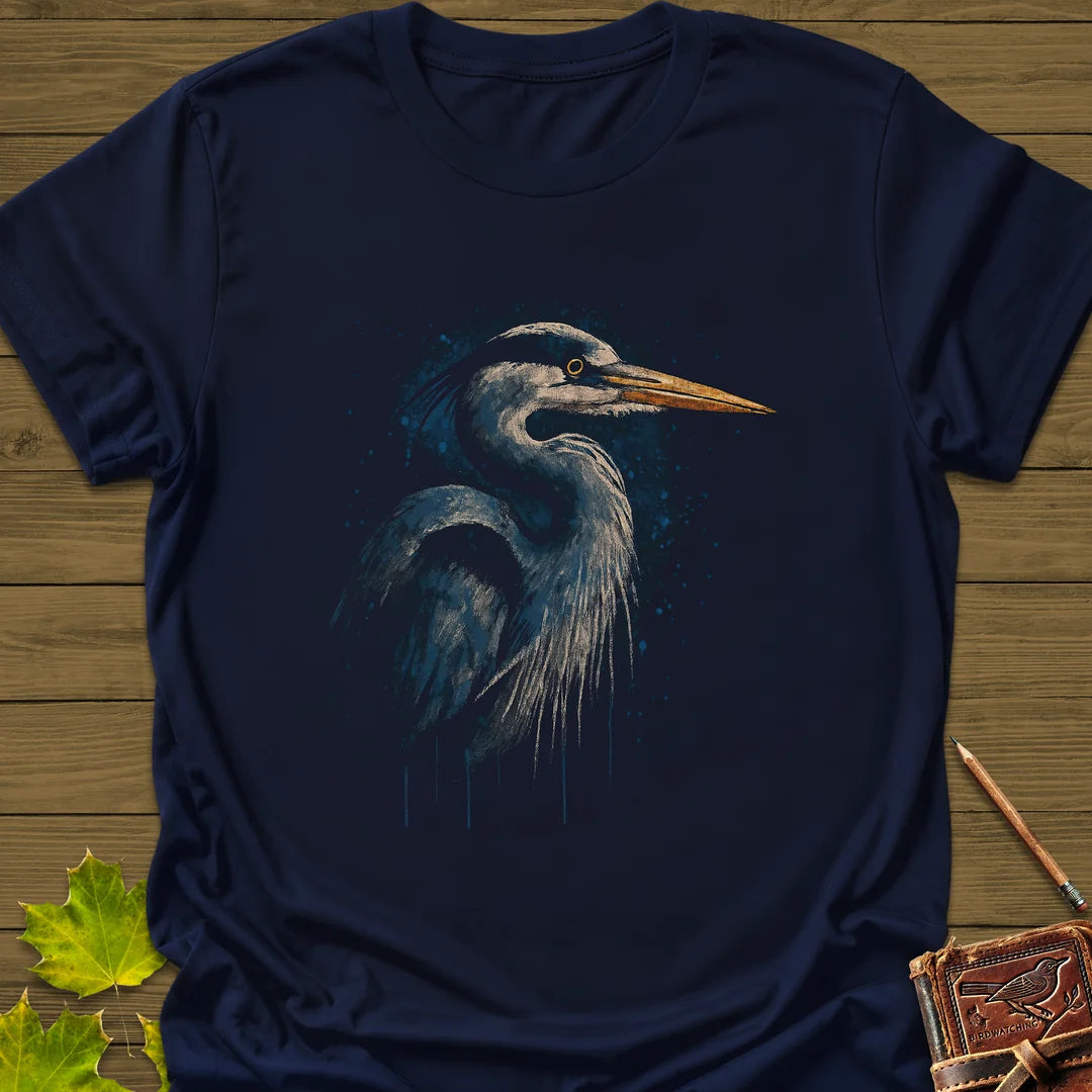 Great Blue Heron Art T-Shirt in Navy