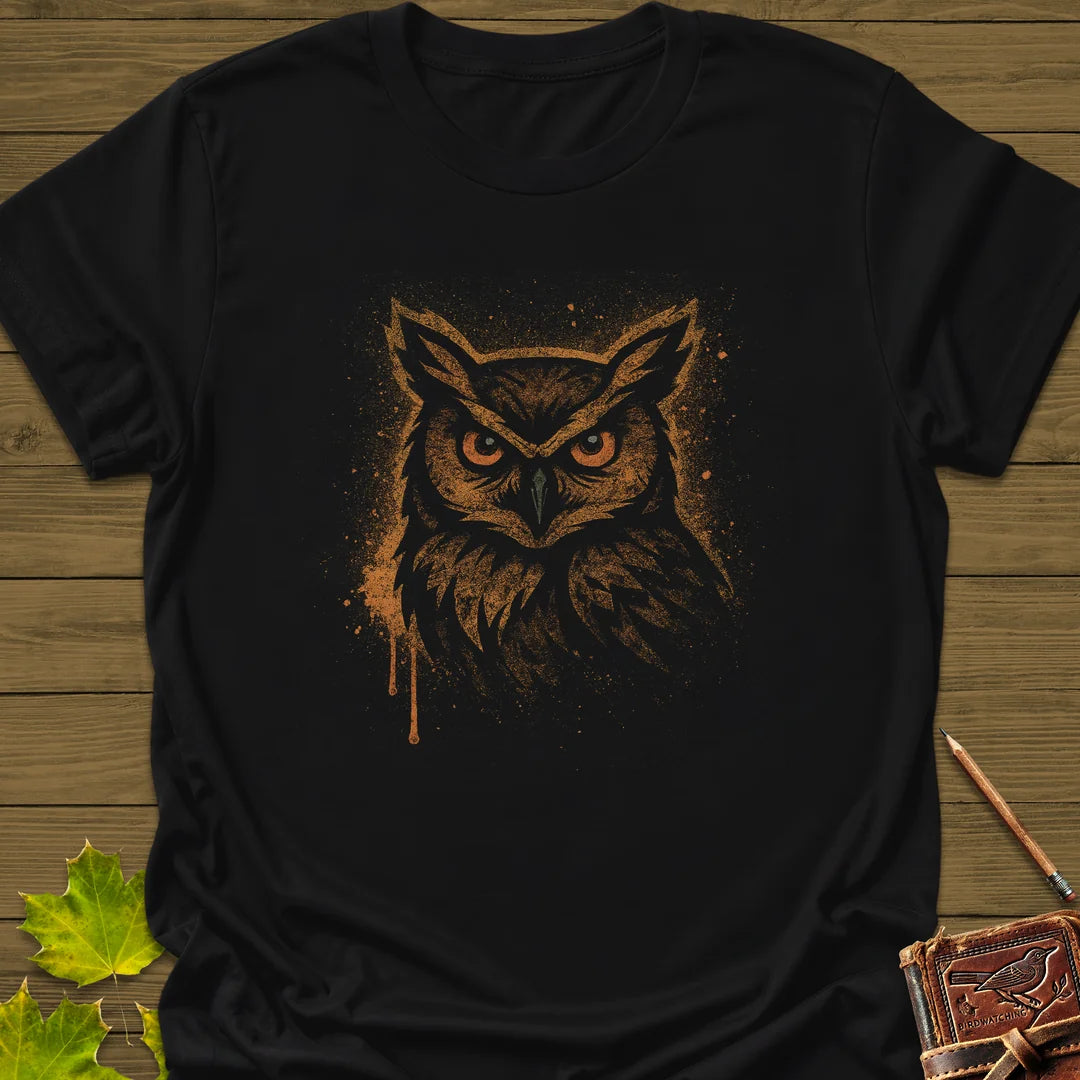 Great Horned Owl Art T-Shirt in Black