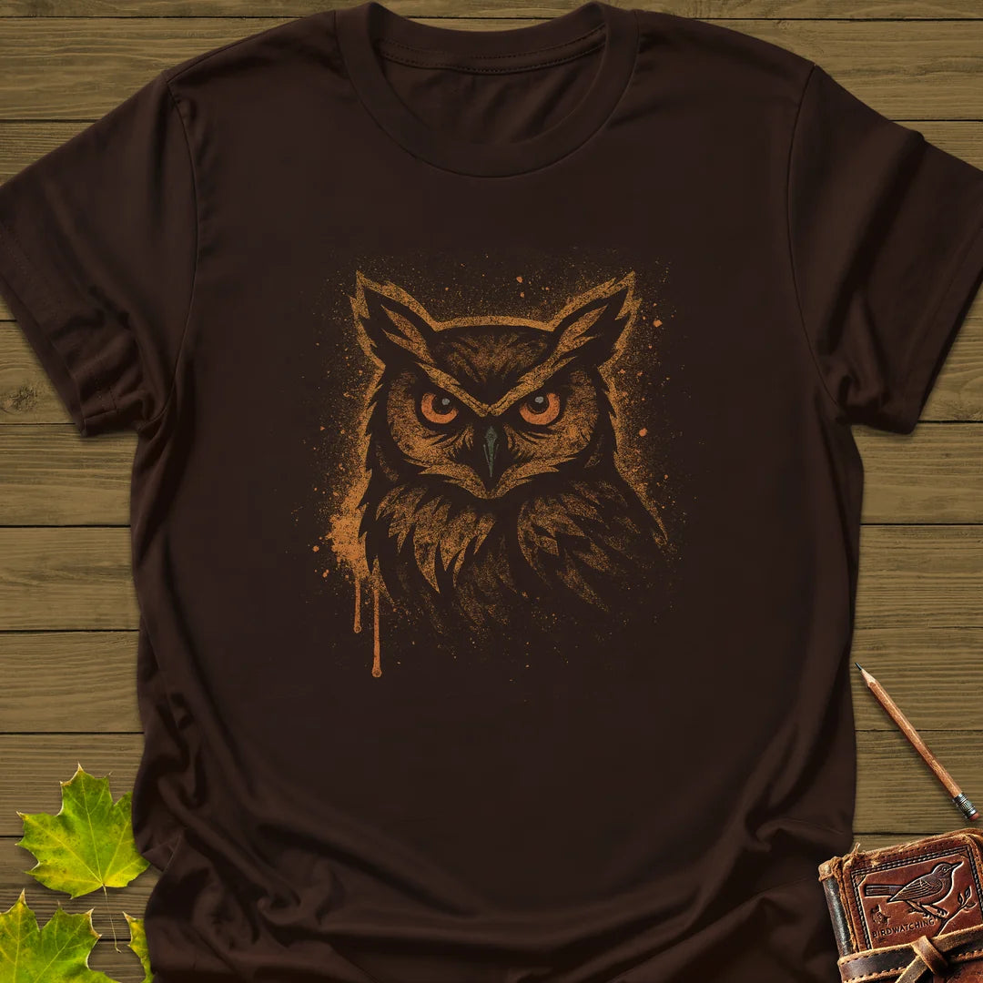 Great Horned Owl Art T-Shirt in Dark Chocolate
