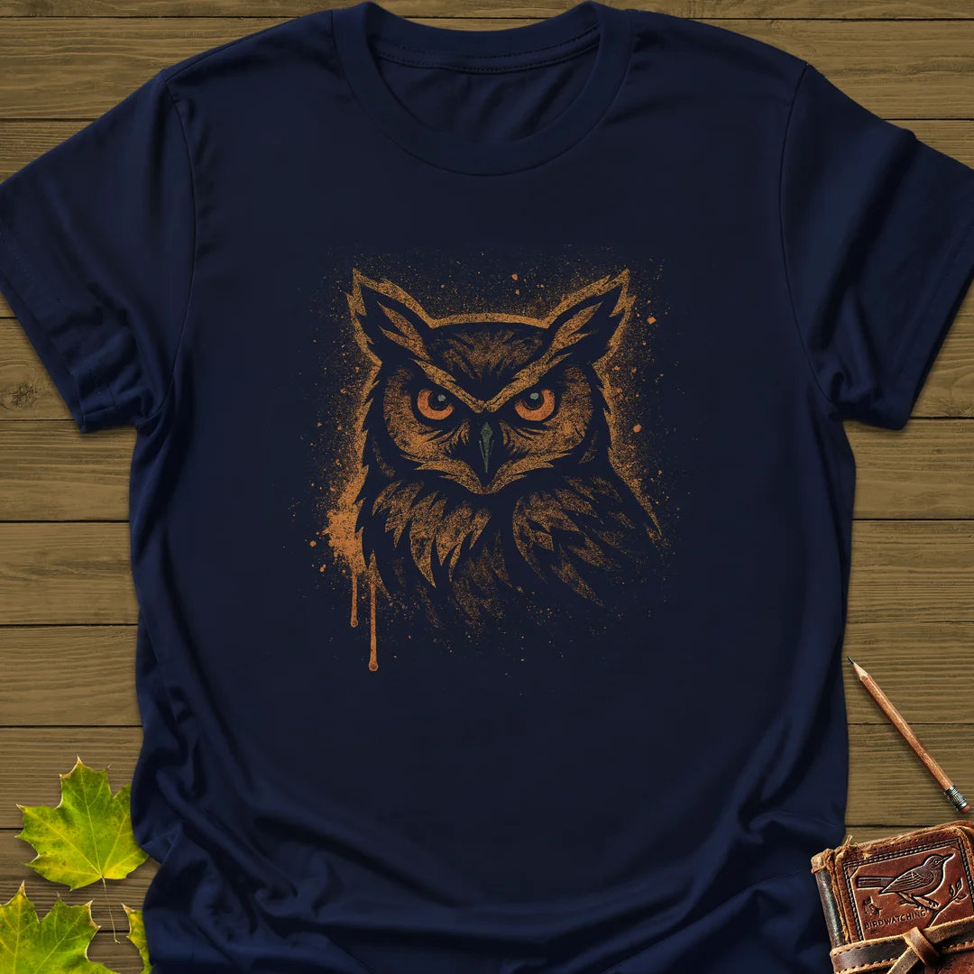 Great Horned Owl Art T-Shirt in Navy