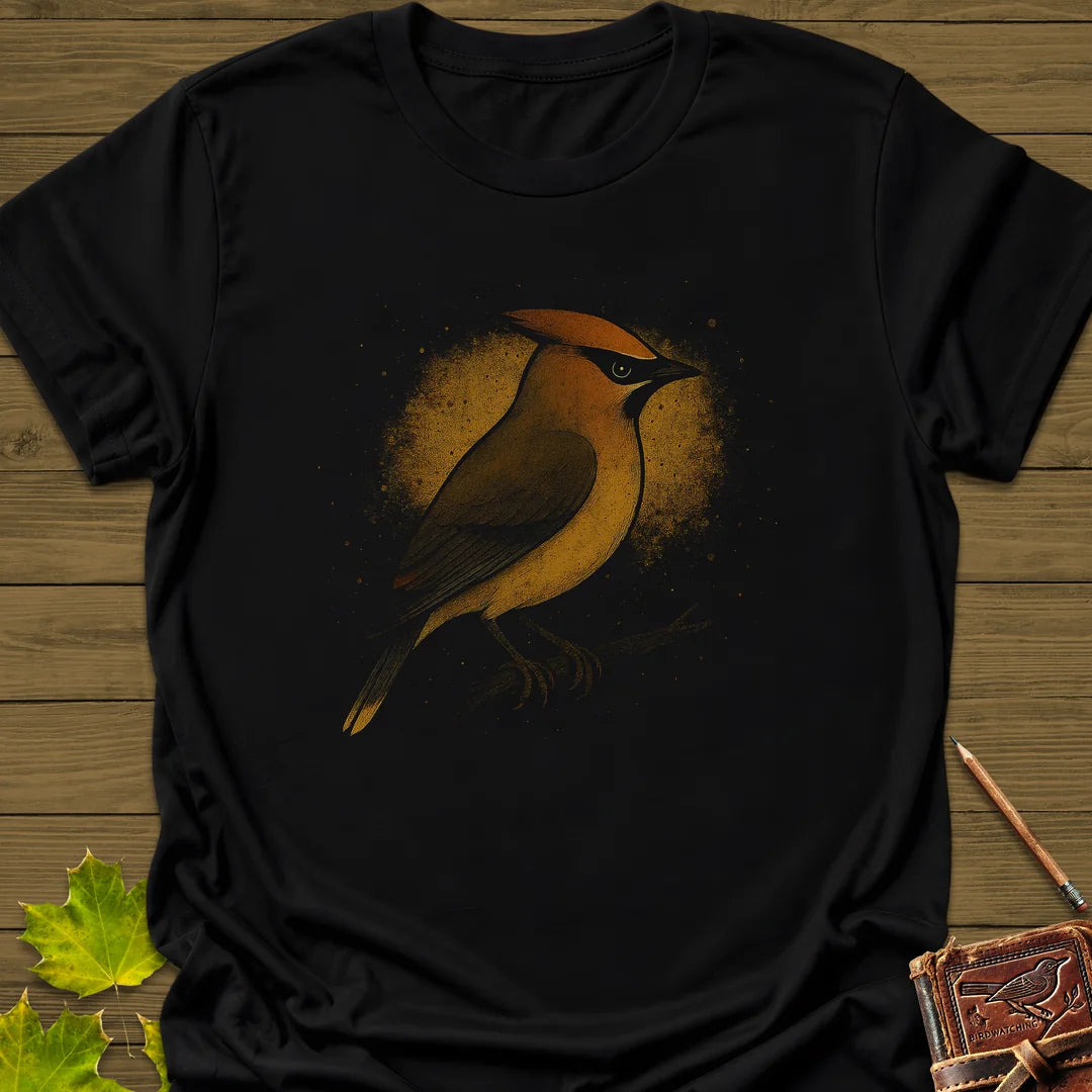 Cedar Waxwing Art T-Shirt in Black