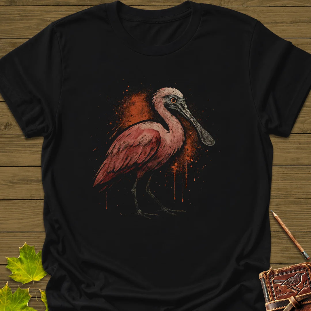 Roseate Spoonbill Art T-Shirt in Black