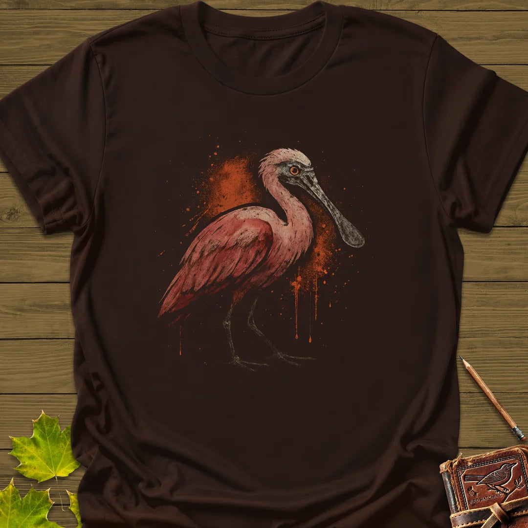 Roseate Spoonbill Art T-Shirt in Dark Chocolate