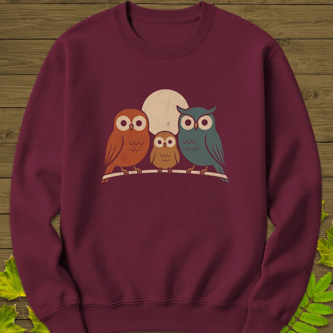 Moonlight Owls Sweatshirt in Maroon