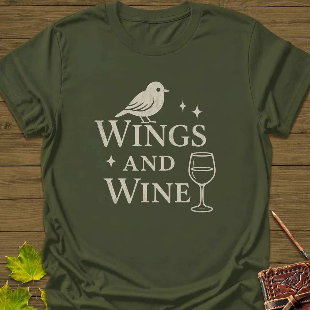 Wings and Wine T-Shirt in Military Green