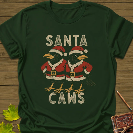 Santa Caws T-Shirt in Forest Green