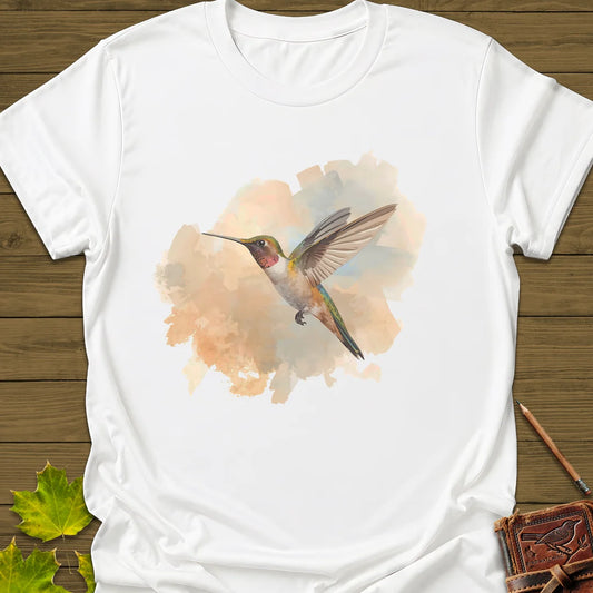 Hummingbird Watercolor T-Shirt in White