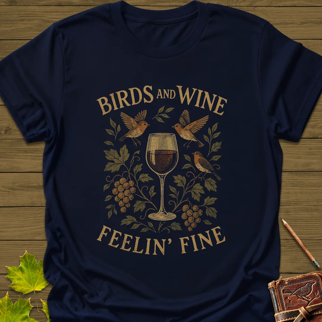 Birds and Wine T-Shirt in Navy
