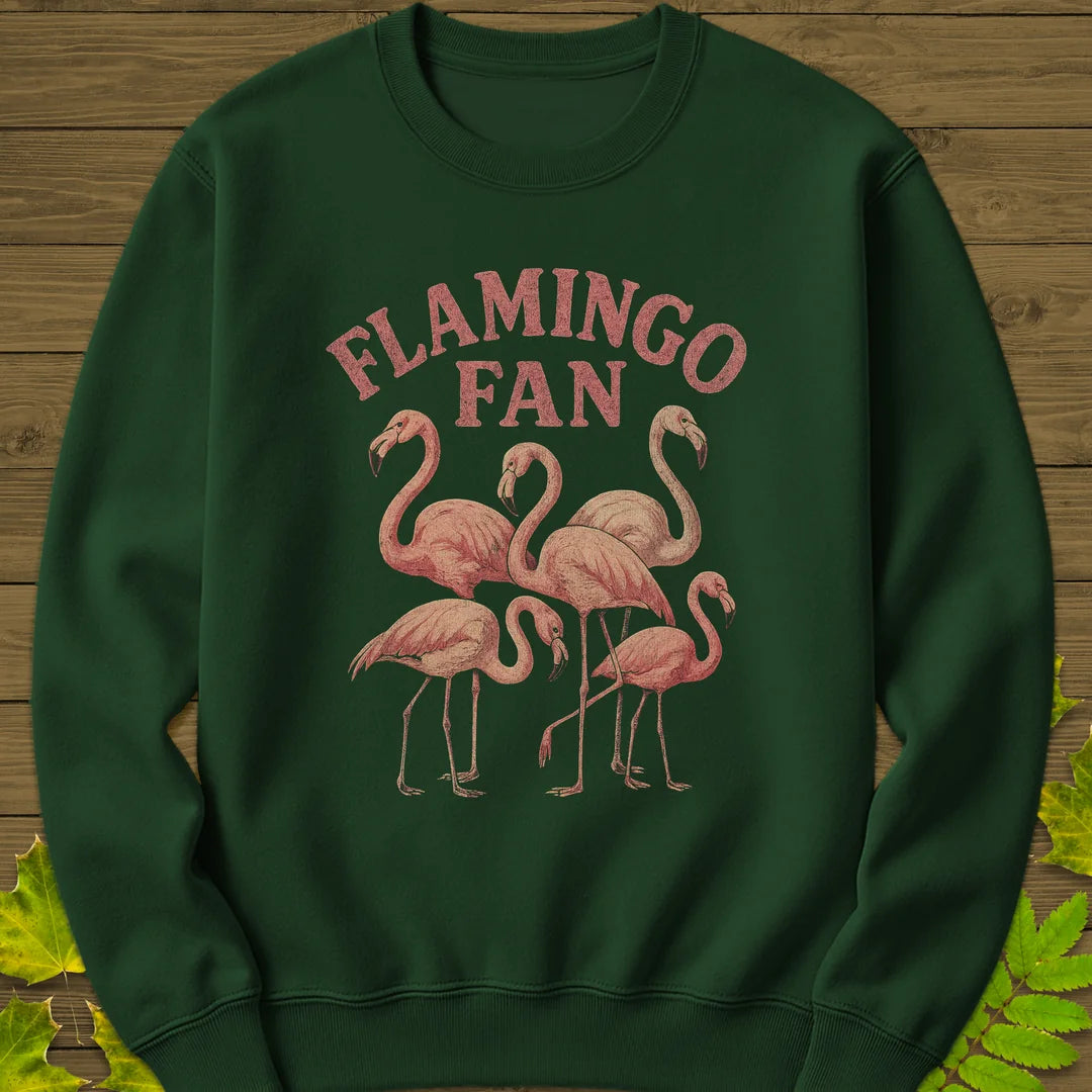 Flamingo Fan Sweatshirt in Forest Green