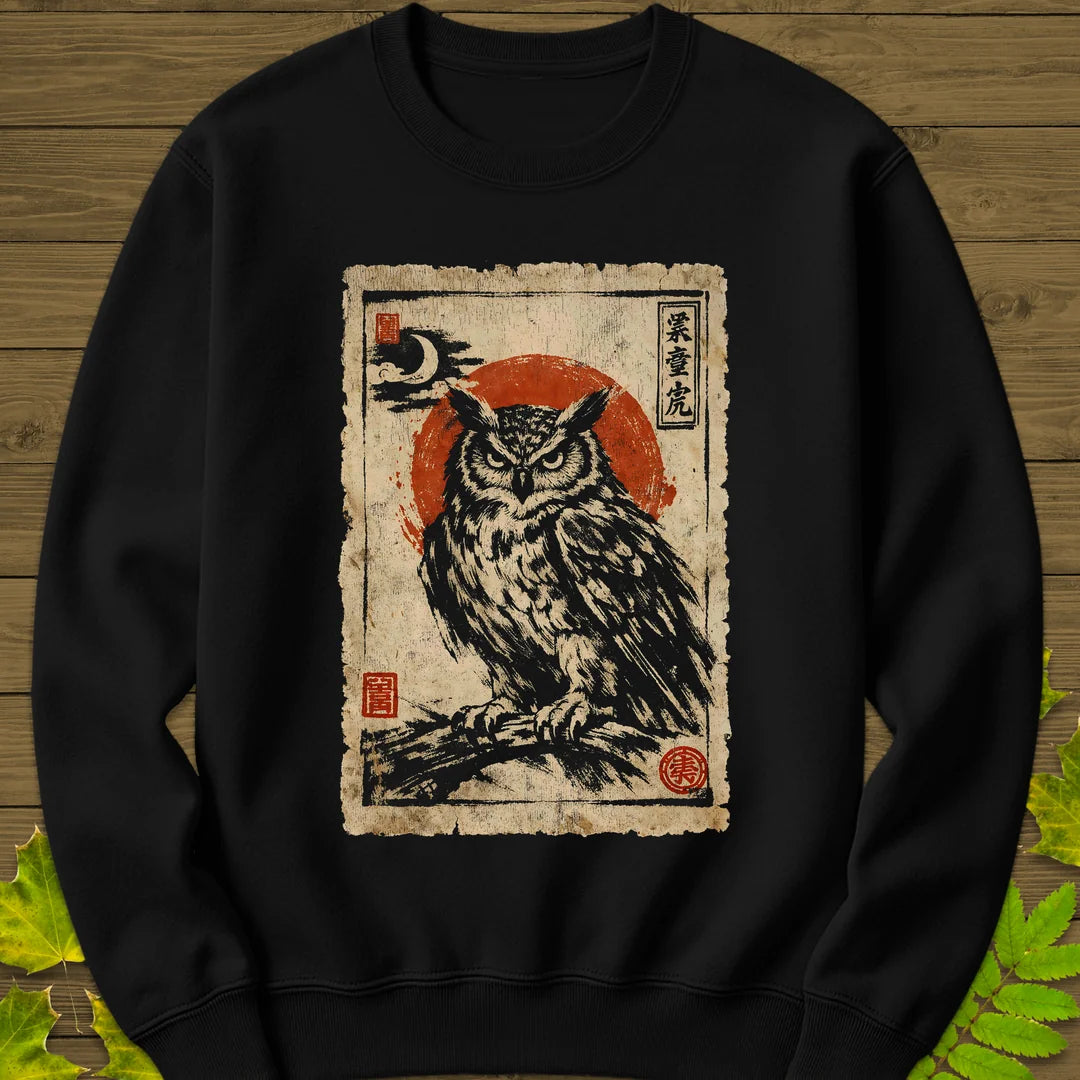 Owl Japanese Art Sweatshirt in Black