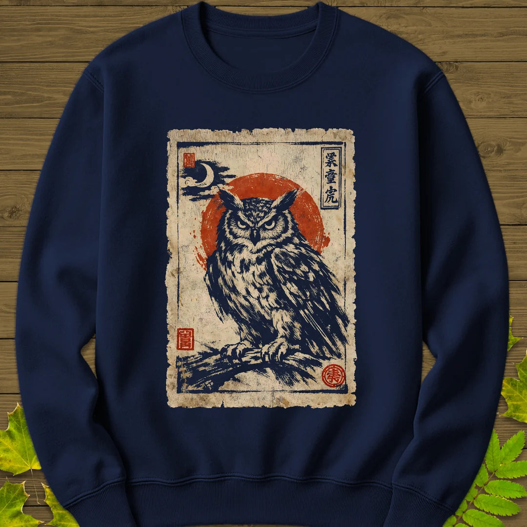 Owl Japanese Art Sweatshirt in Navy