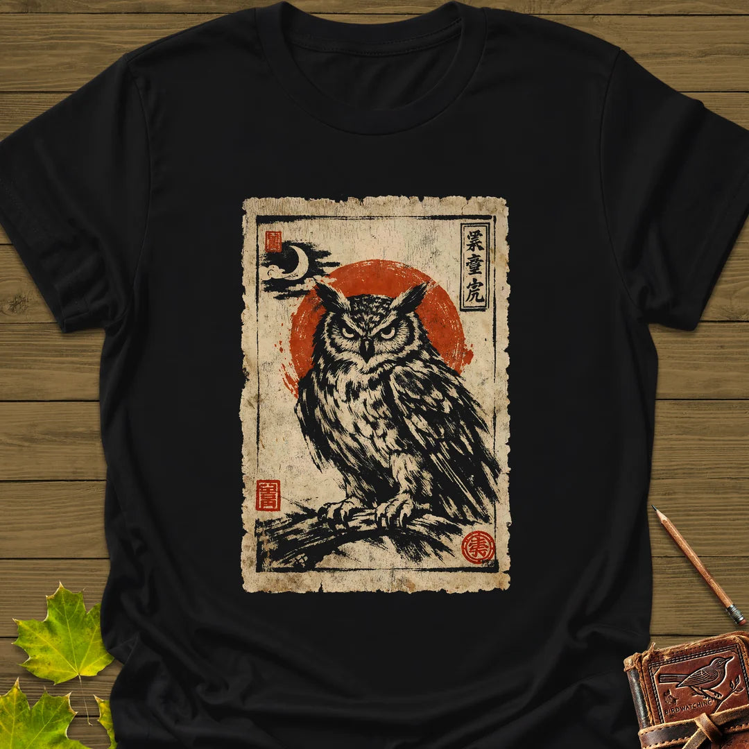 Owl Japanese Art T-Shirt in Black