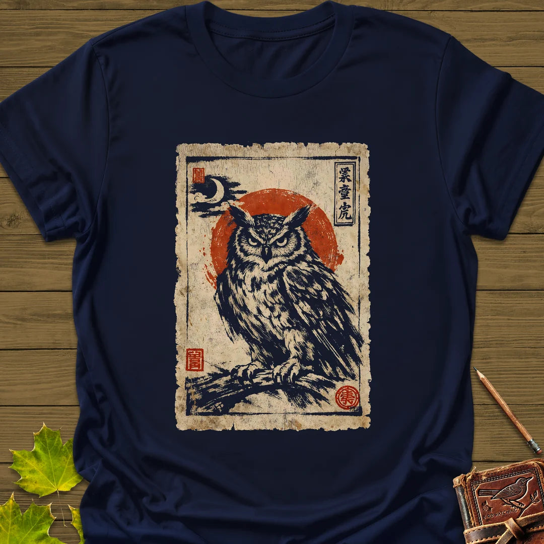 Owl Japanese Art T-Shirt in Navy