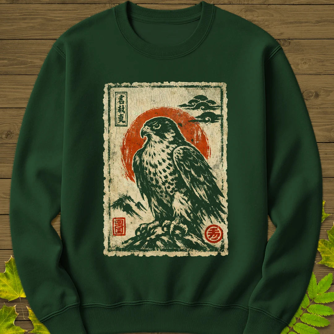 Falcon Japanese Art Sweatshirt in Forest Green