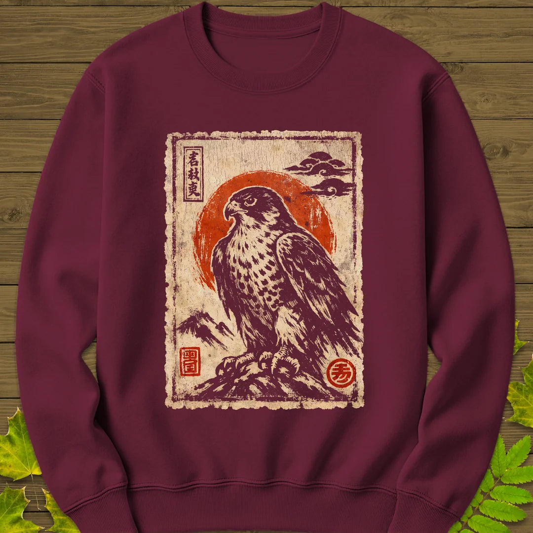Falcon Japanese Art Sweatshirt in Maroon