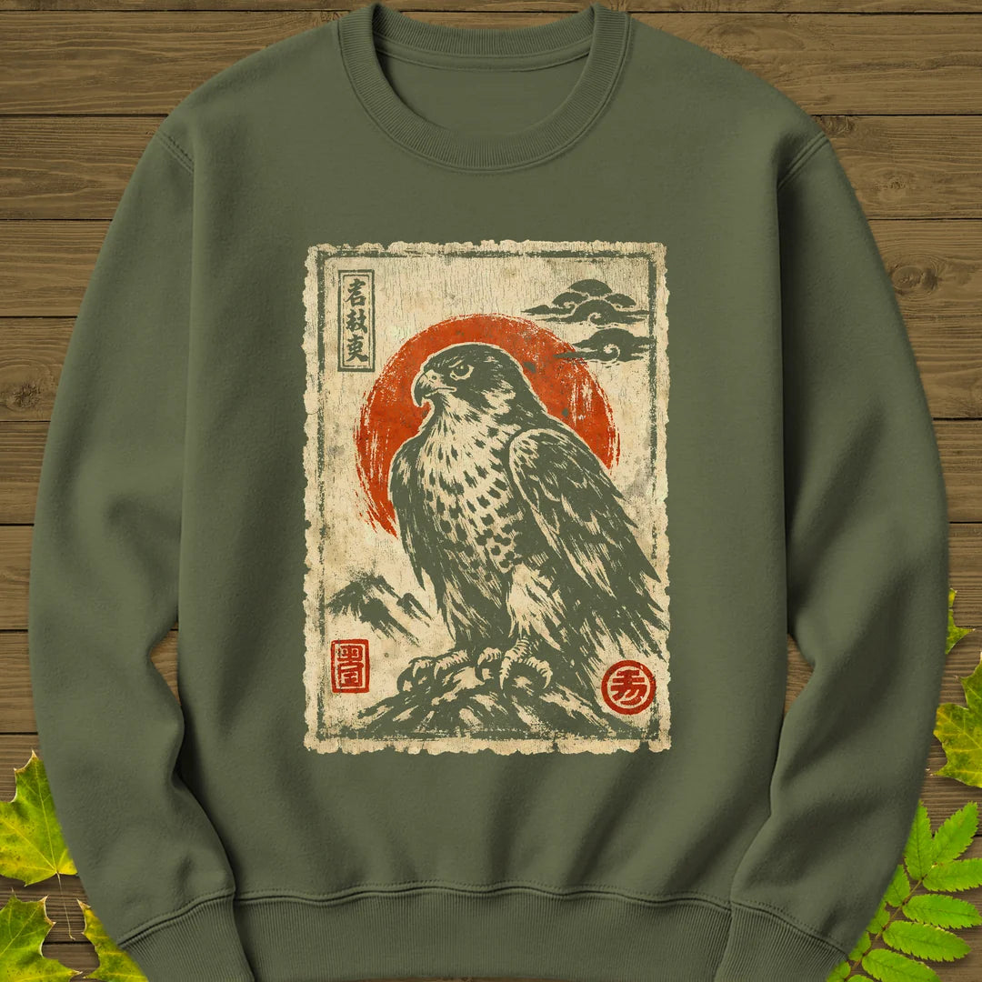 Falcon Japanese Art Sweatshirt in Military Green