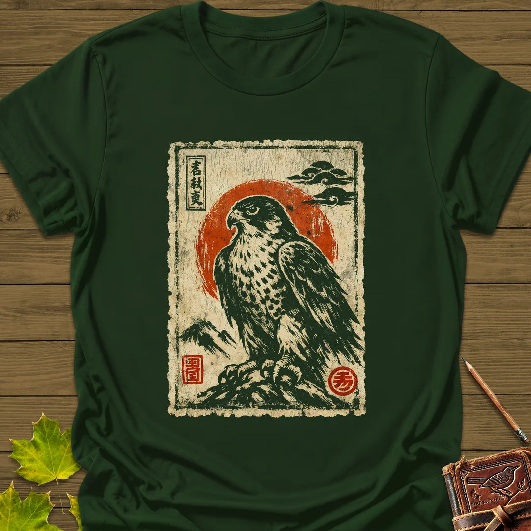 Falcon Japanese Art T-Shirt in Forest Green