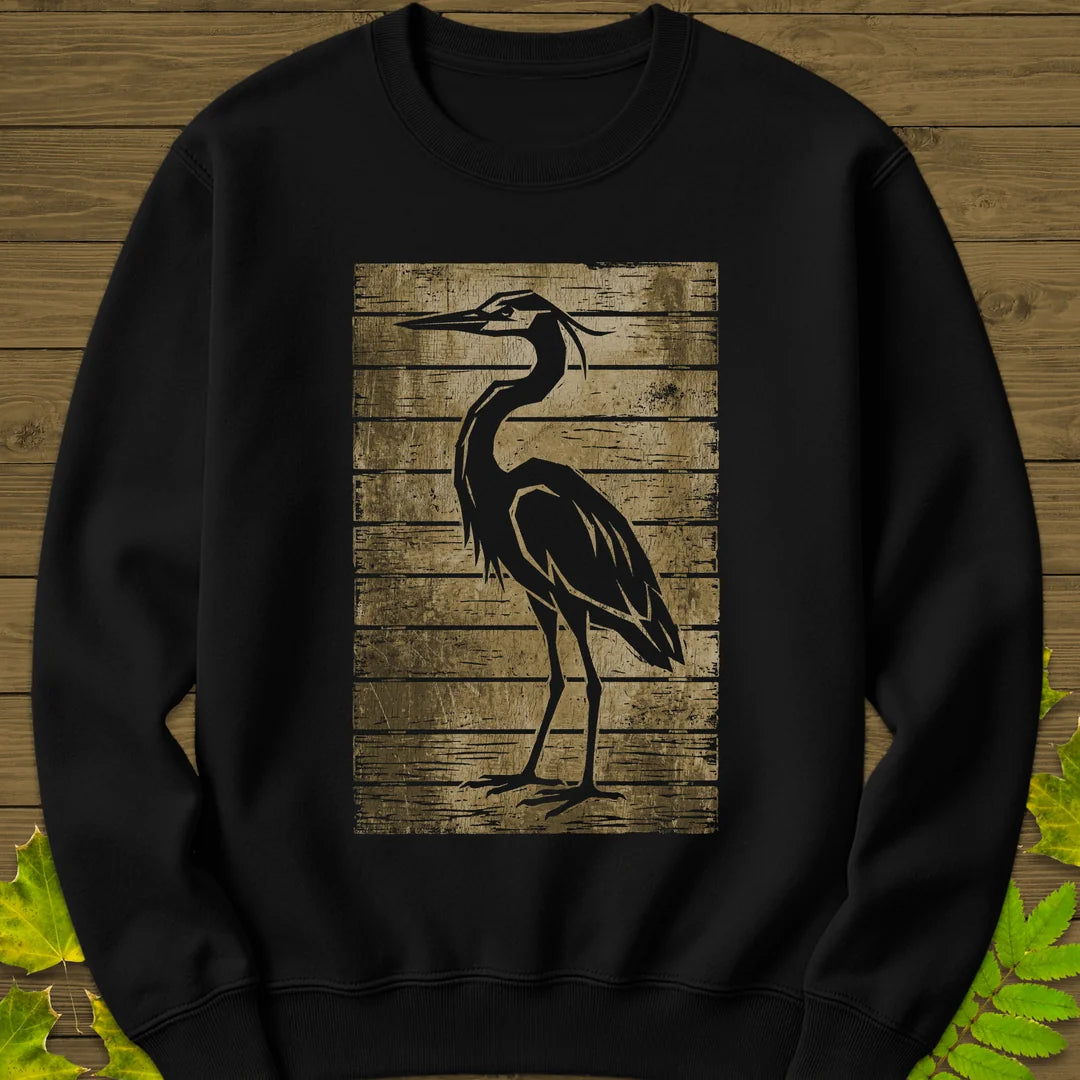 Rustic Heron Silhouette Sweatshirt in Black