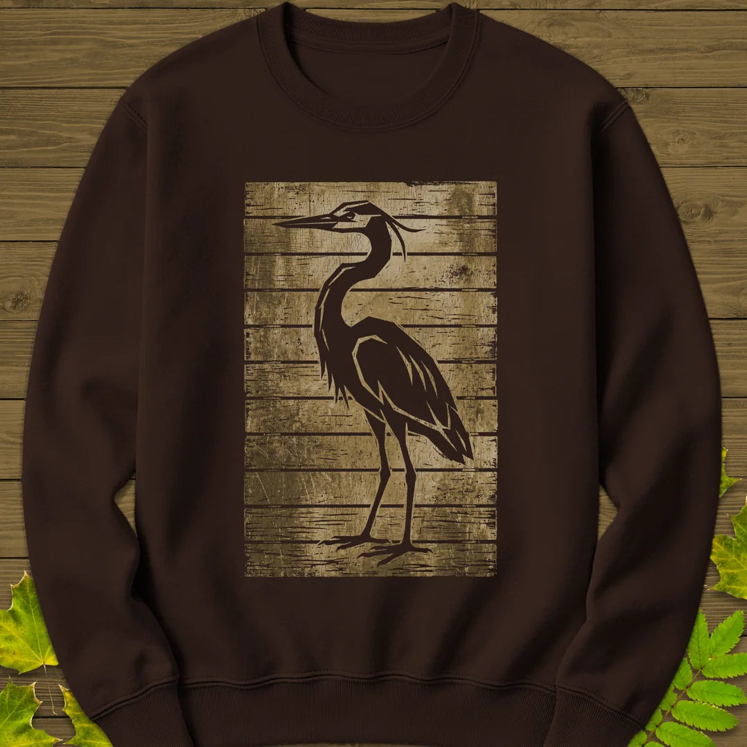 Rustic Heron Silhouette Sweatshirt in Dark Chocolate