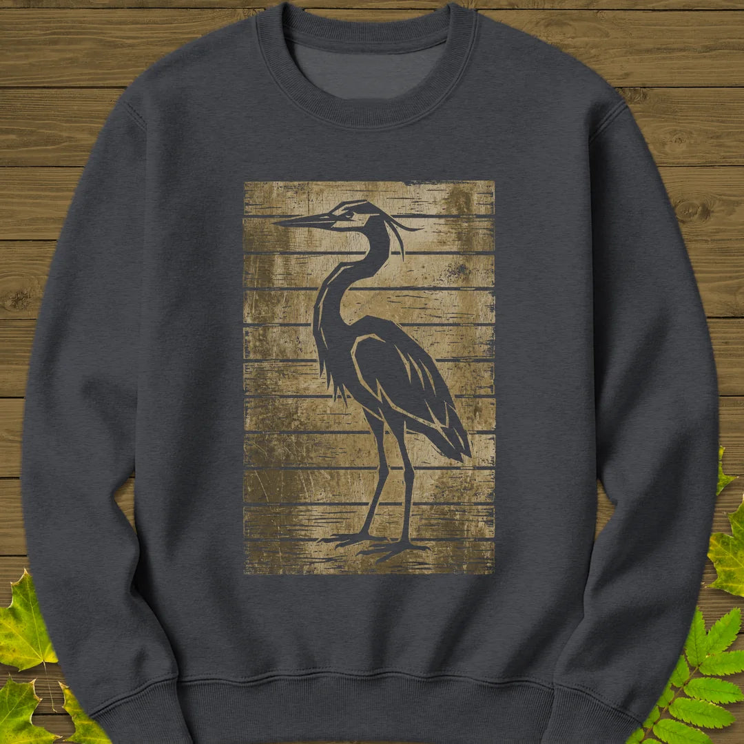 Rustic Heron Silhouette Sweatshirt in Dark Heather