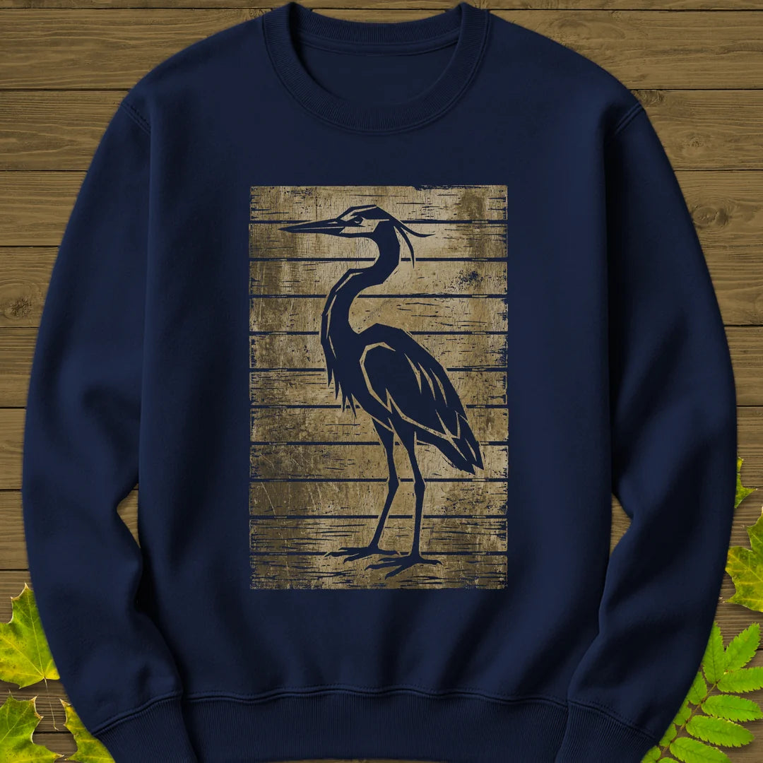 Rustic Heron Silhouette Sweatshirt in Navy