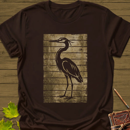 Rustic Heron Silhouette T-Shirt in Dark Chocolate
