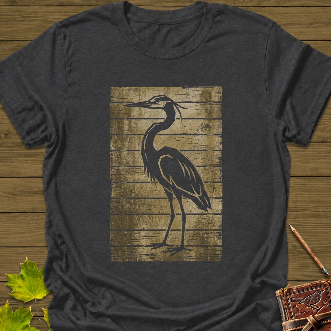 Rustic Heron Silhouette T-Shirt in Dark Heather