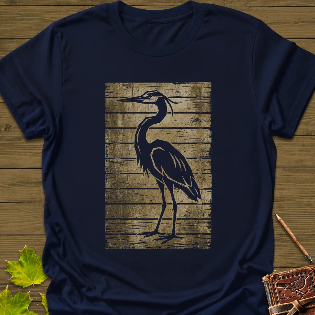 Rustic Heron Silhouette T-Shirt in Navy