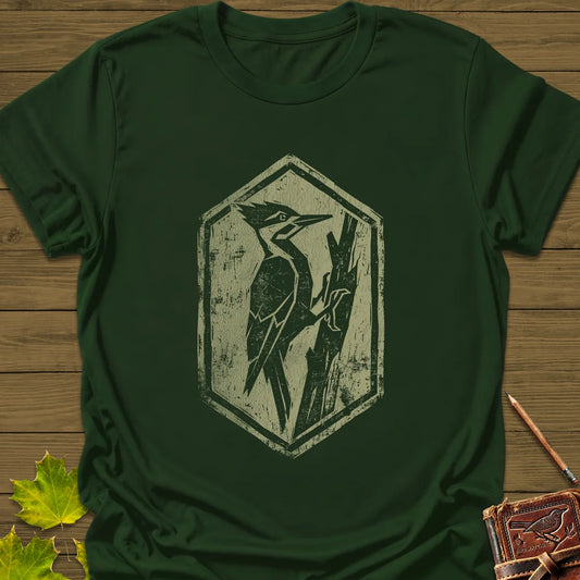 Woodpecker Silhouette T-Shirt in Forest Green