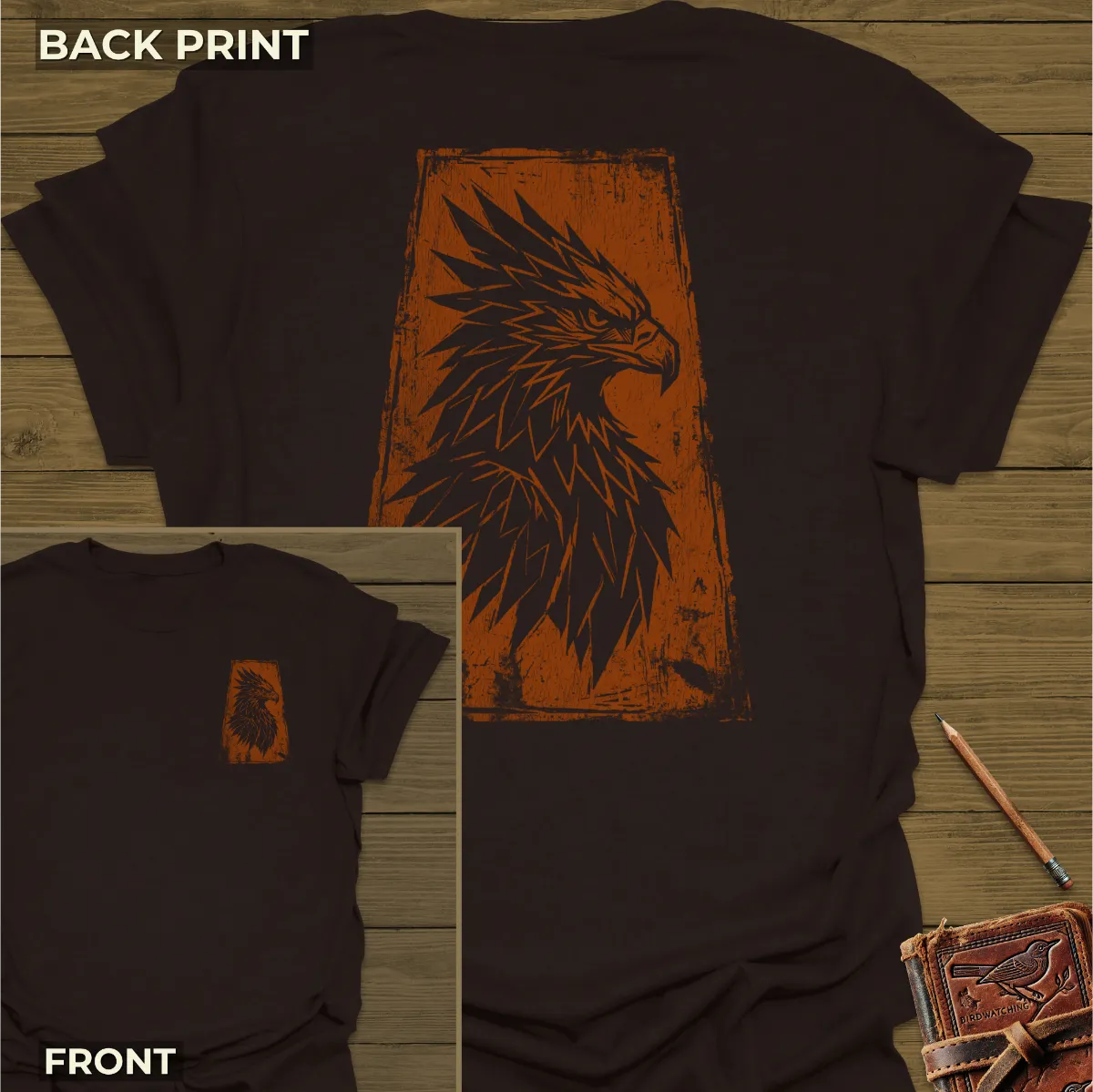 Tribal Eagle T-Shirt - Back Print Dark Chocolate