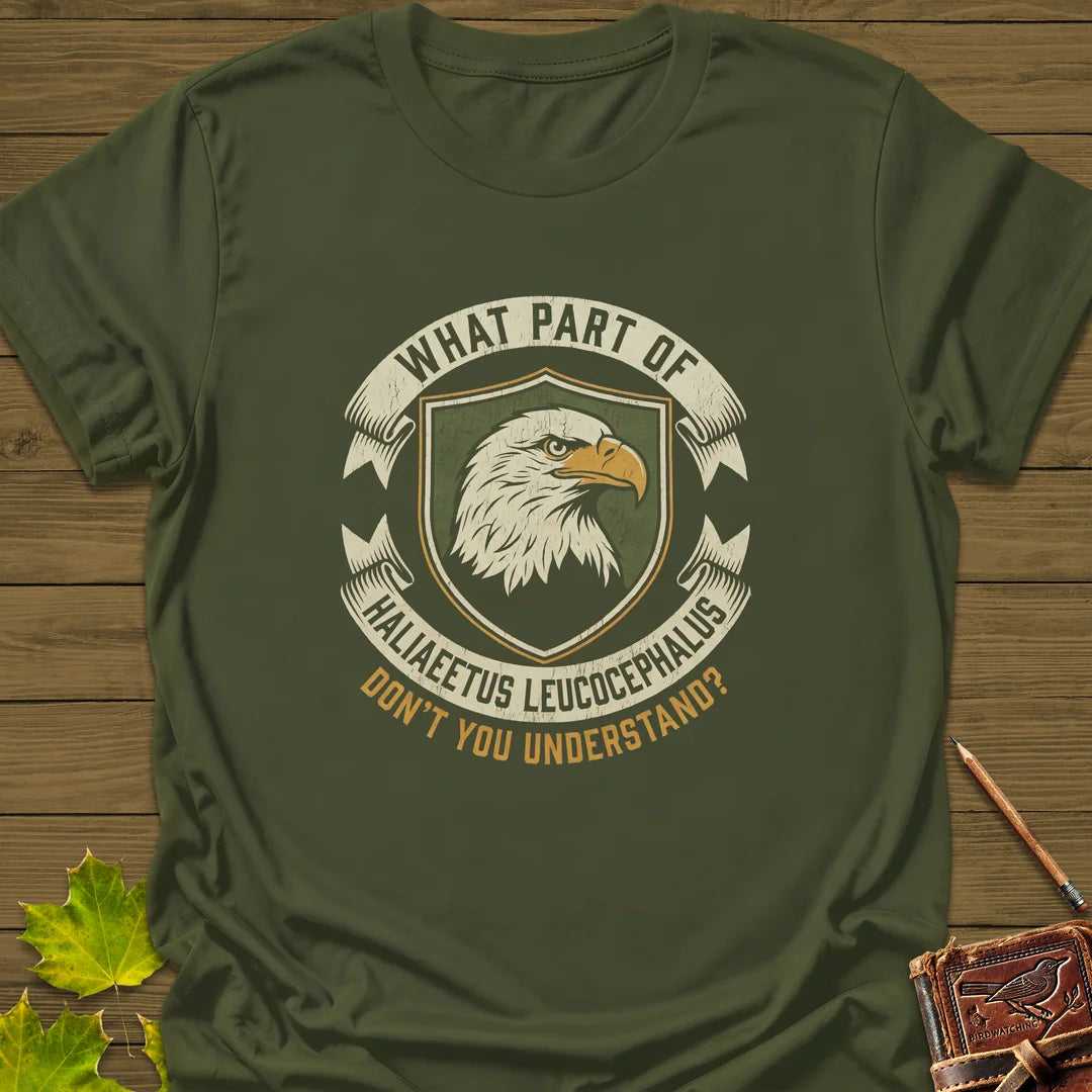 Nerdy Bald Eagle T-Shirt in Military Green