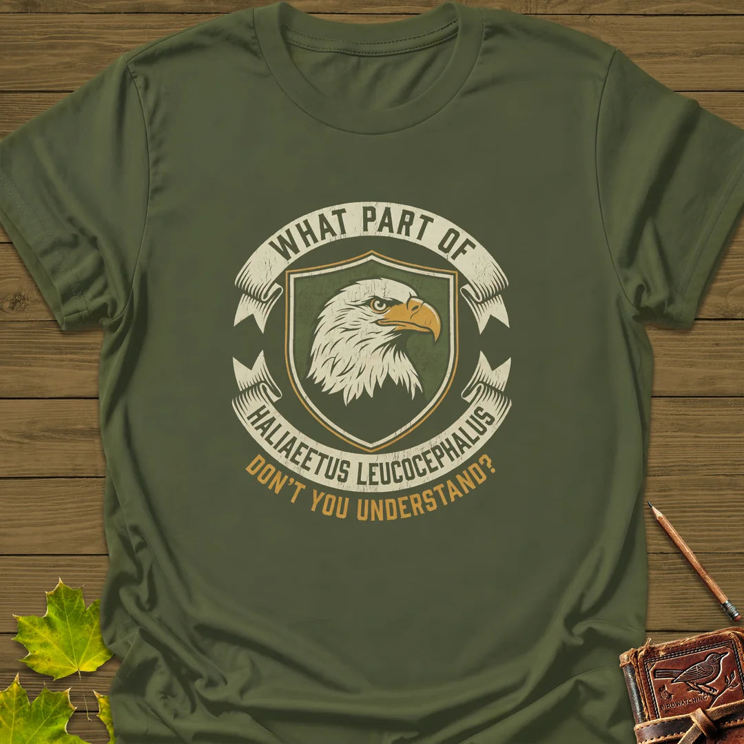 Nerdy Bald Eagle T-Shirt in Military Green