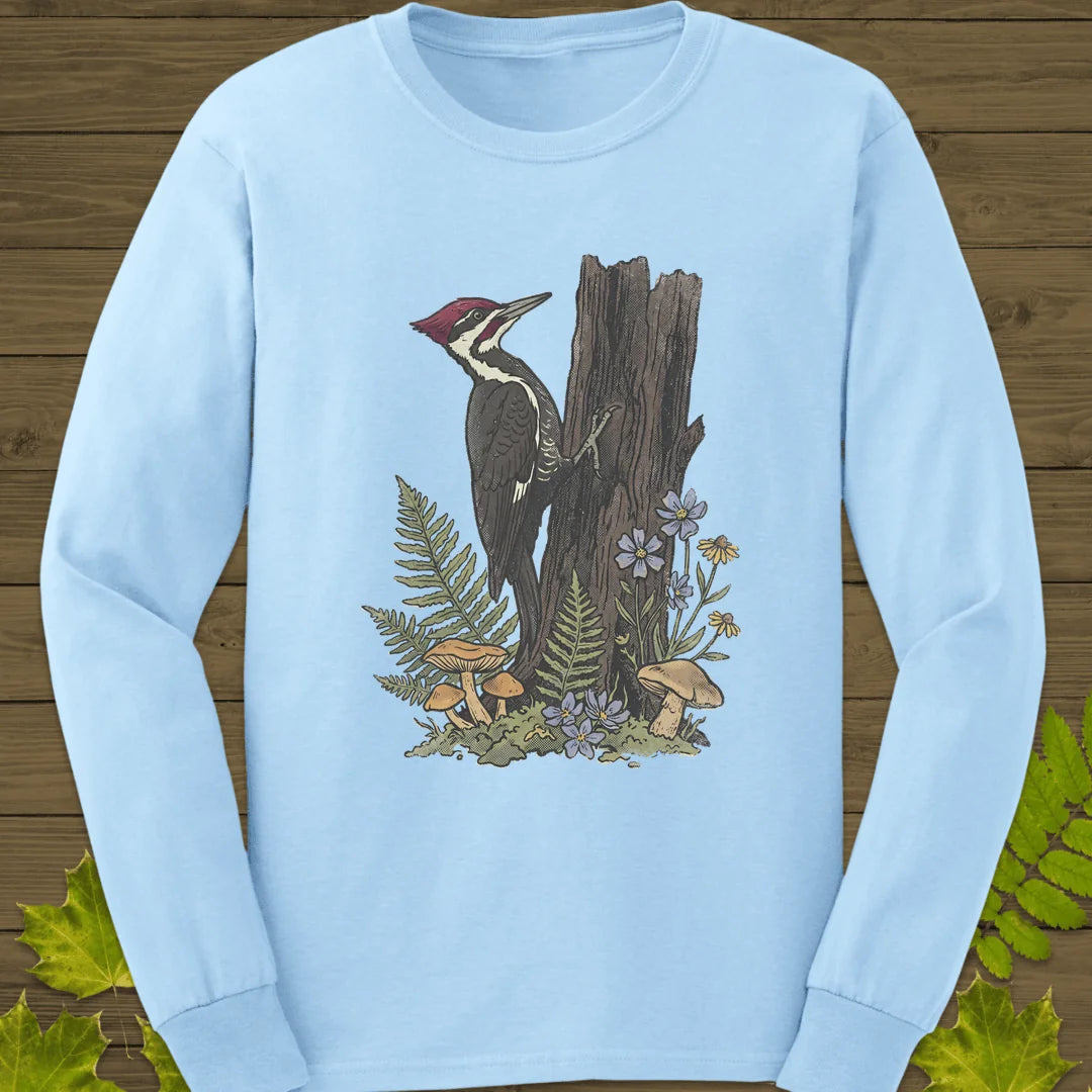 Pileated Woodpecker Long Sleeve in Light Blue