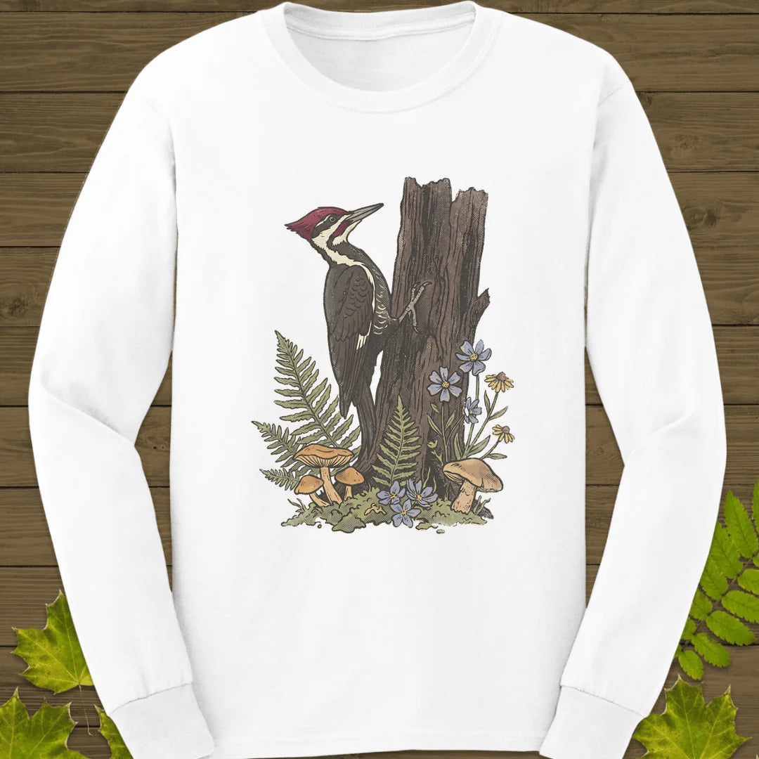 Pileated Woodpecker Long Sleeve in White