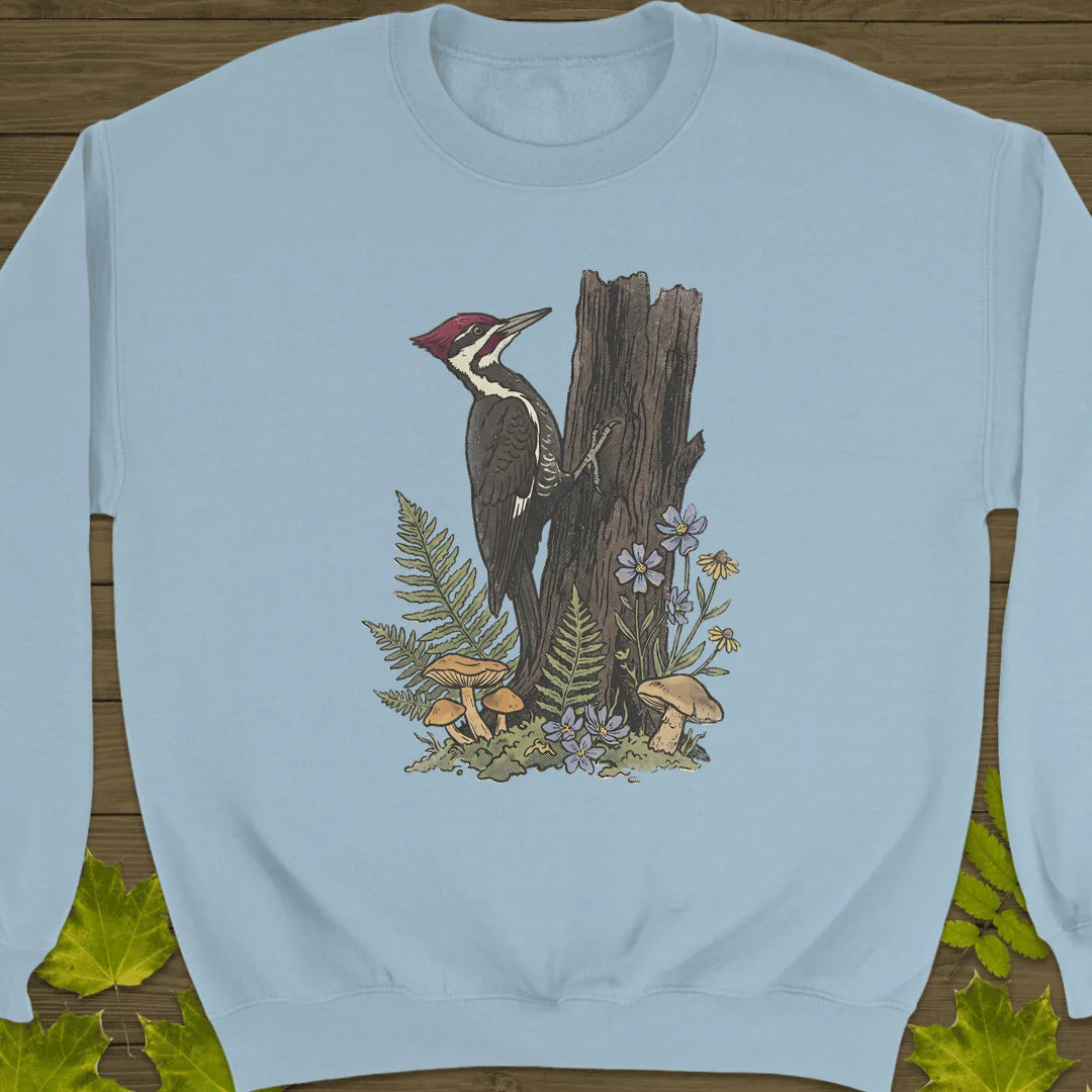 Pileated Woodpecker Sweatshirt in Light Blue