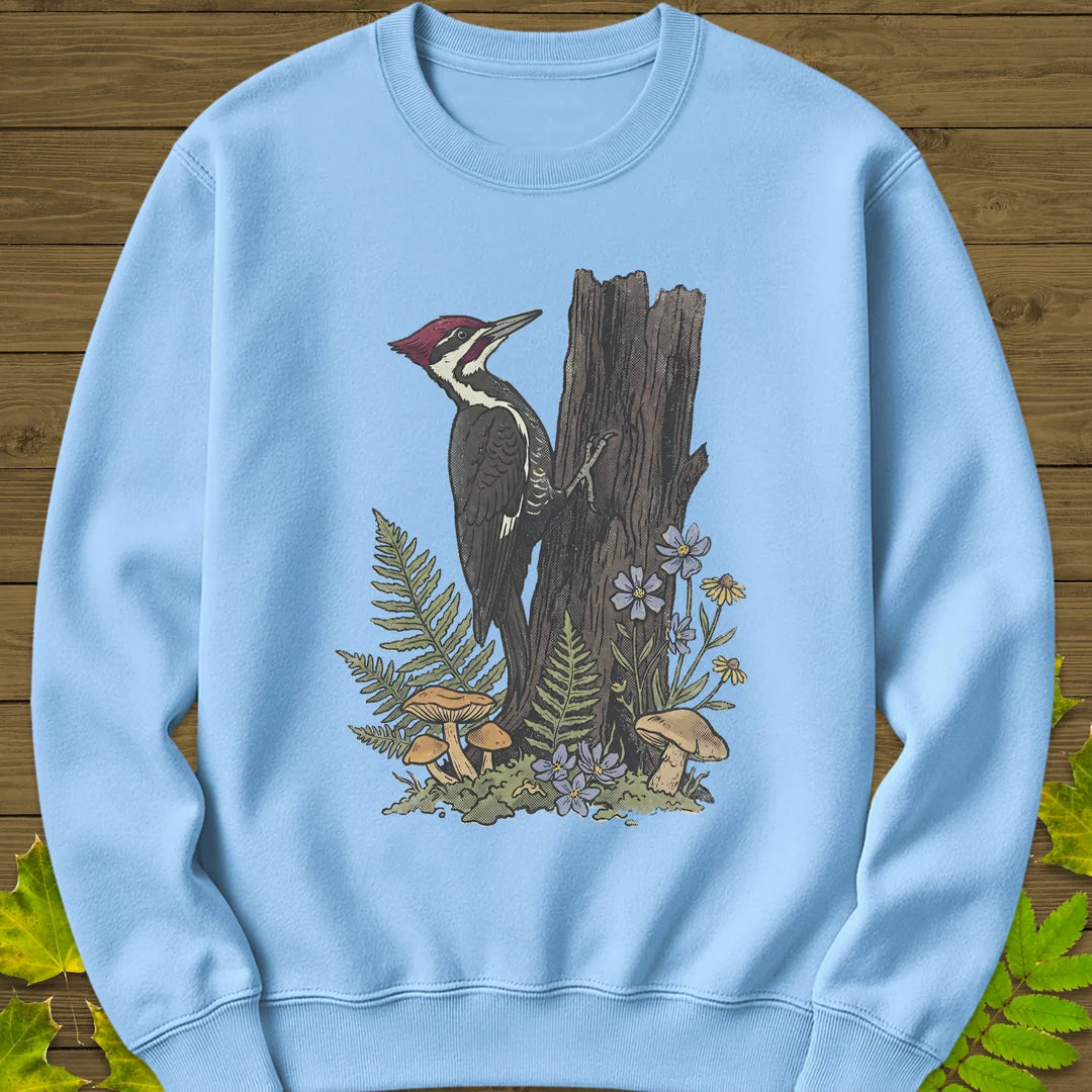 Pileated Woodpecker Sweatshirt in Light Blue