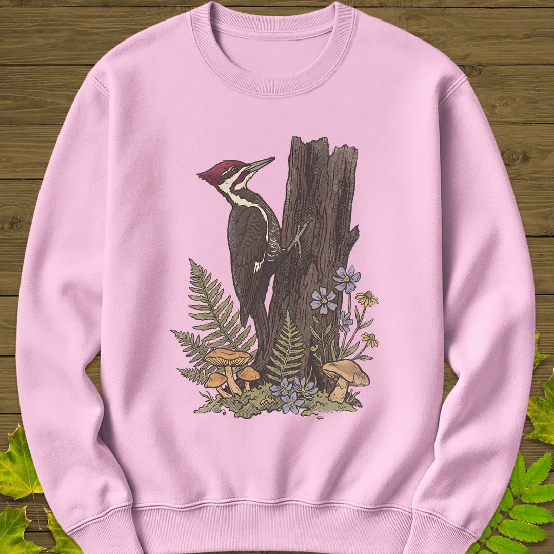 Pileated Woodpecker Sweatshirt in Light Pink