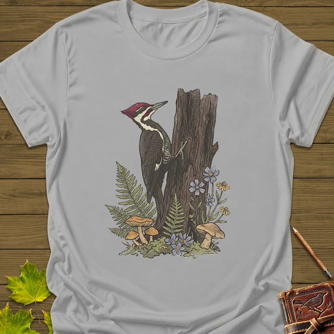 Pileated Woodpecker T-Shirt in Ice Grey