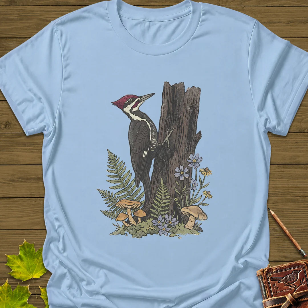 Pileated Woodpecker T-Shirt in Light Blue