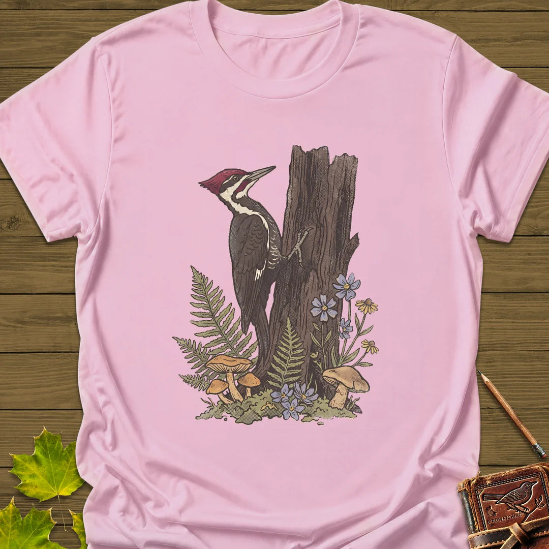 Pileated Woodpecker T-Shirt in Light Pink