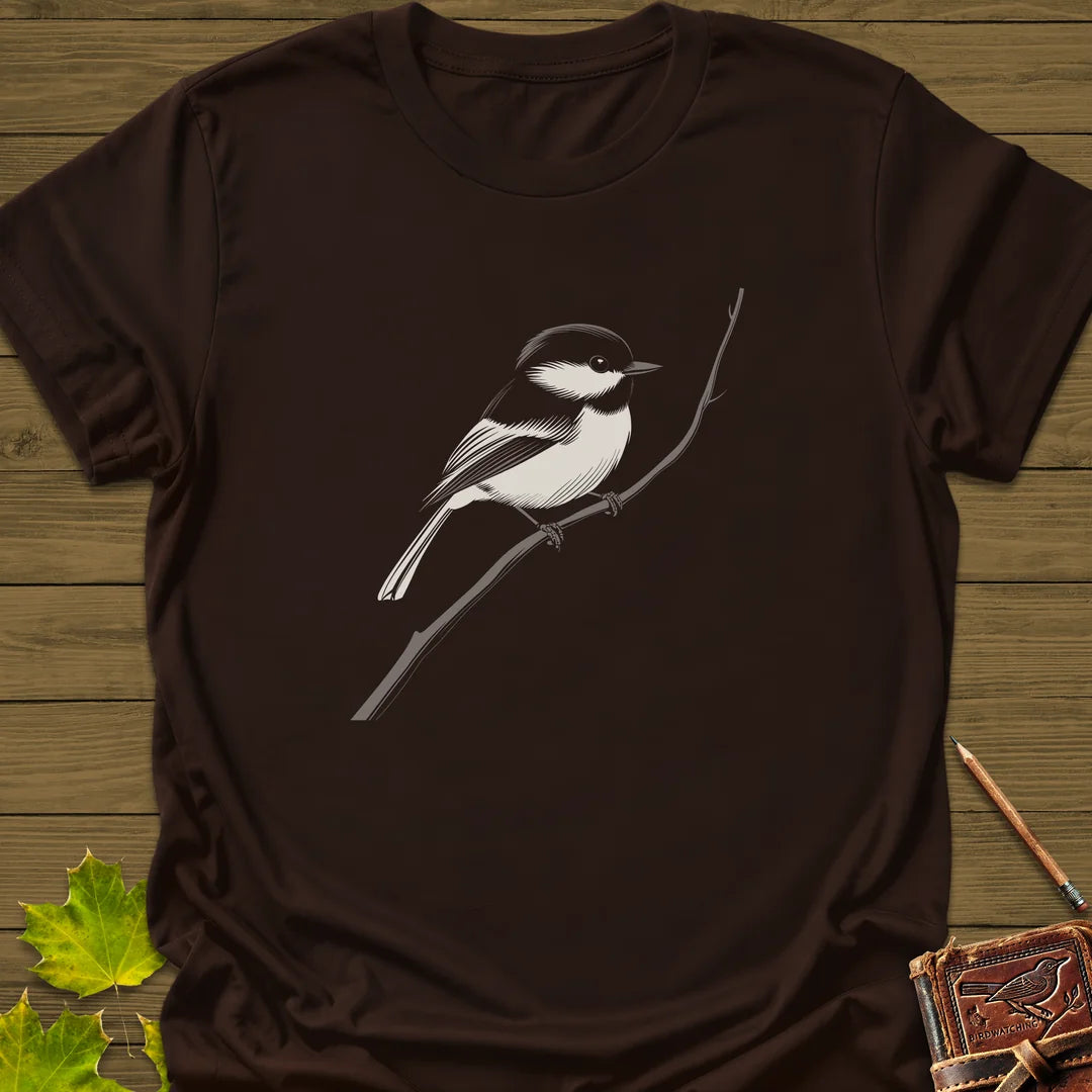 Black-Capped Chickadee T-Shirt in Dark Chocolate
