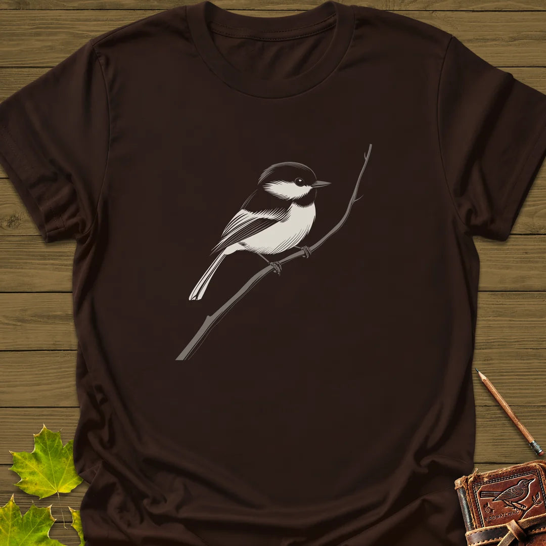 Black-Capped Chickadee T-Shirt in Dark Chocolate