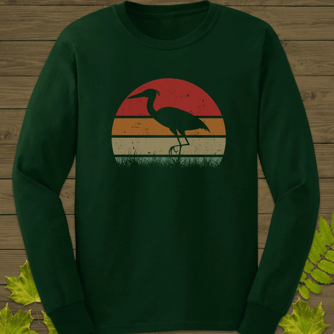 Vintage Wetlands Heron Long Sleeve in Forest Green