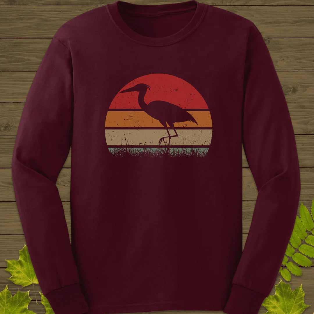 Vintage Wetlands Heron Long Sleeve in Maroon