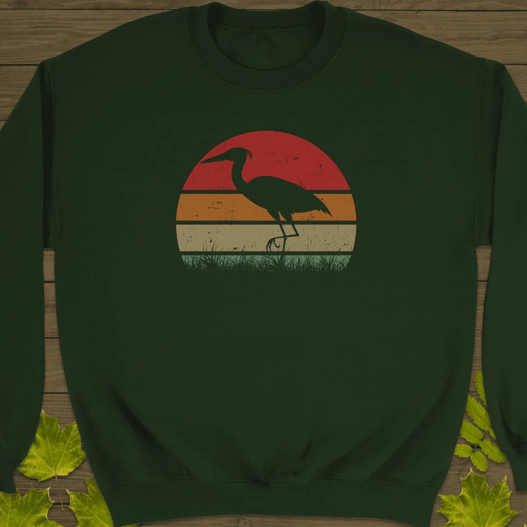 Vintage Wetlands Heron Sweatshirt in Forest Green