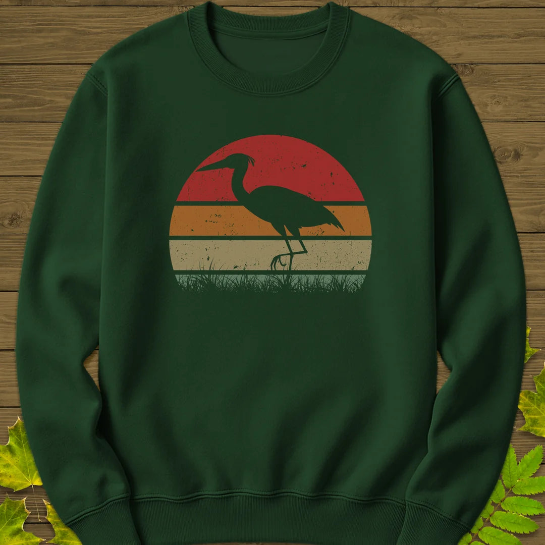 Vintage Wetlands Heron Sweatshirt in Forest Green
