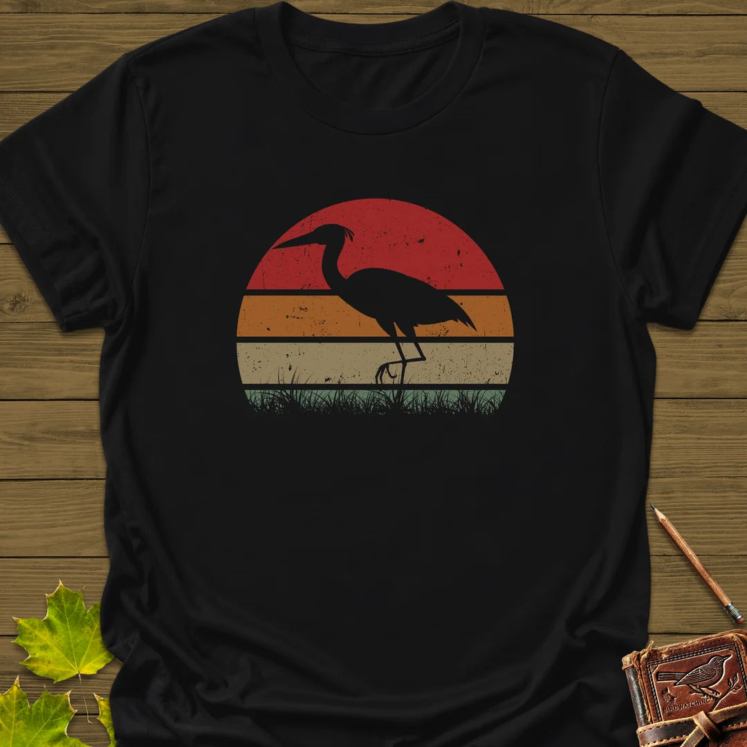 Vintage Wetlands Heron T-Shirt in Black